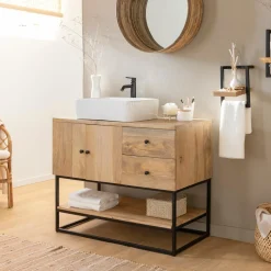 Made in Meubles Meuble sous vasque en bois de manguier Miguel