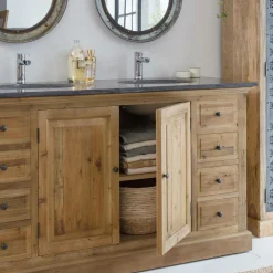 Made in Meubles Meuble sous vasque en bois recyclé Ambre