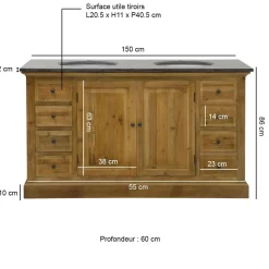 Made in Meubles Meuble sous vasque en bois recyclé Ambre