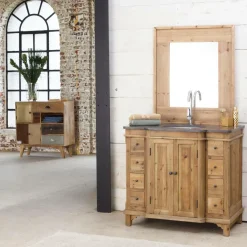Made in Meubles Meuble sous vasque en bois recyclé Bianca