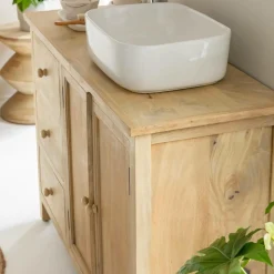 Made in Meubles Meuble sous vasque en bois de manguier blanchi Ronan