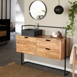 Made in Meubles Meuble sous vasque en bois d'acacia et métal Ninon