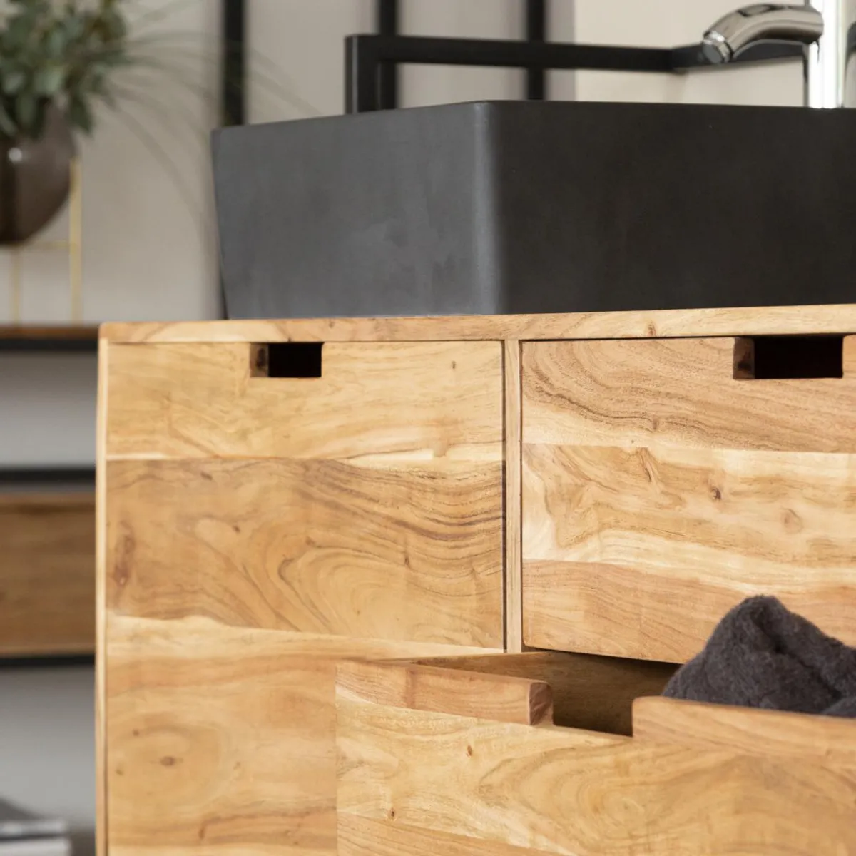 Made in Meubles Meuble sous vasque en bois d'acacia et métal Ninon