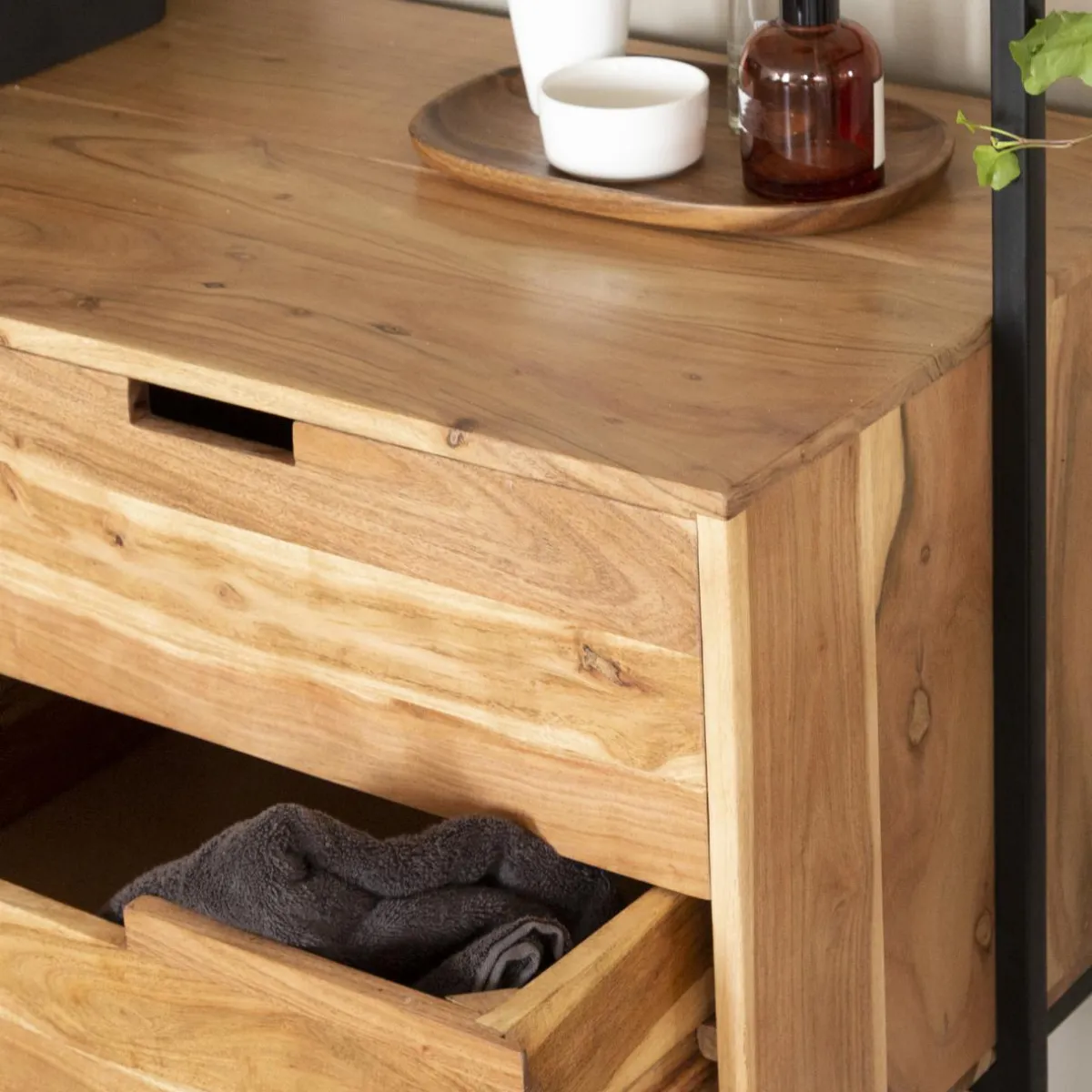 Made in Meubles Meuble sous vasque en bois d'acacia et métal Ninon