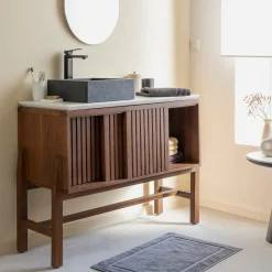 Made in Meubles Meuble sous vasque en bois d'acacia et terrazzo Kaelis
