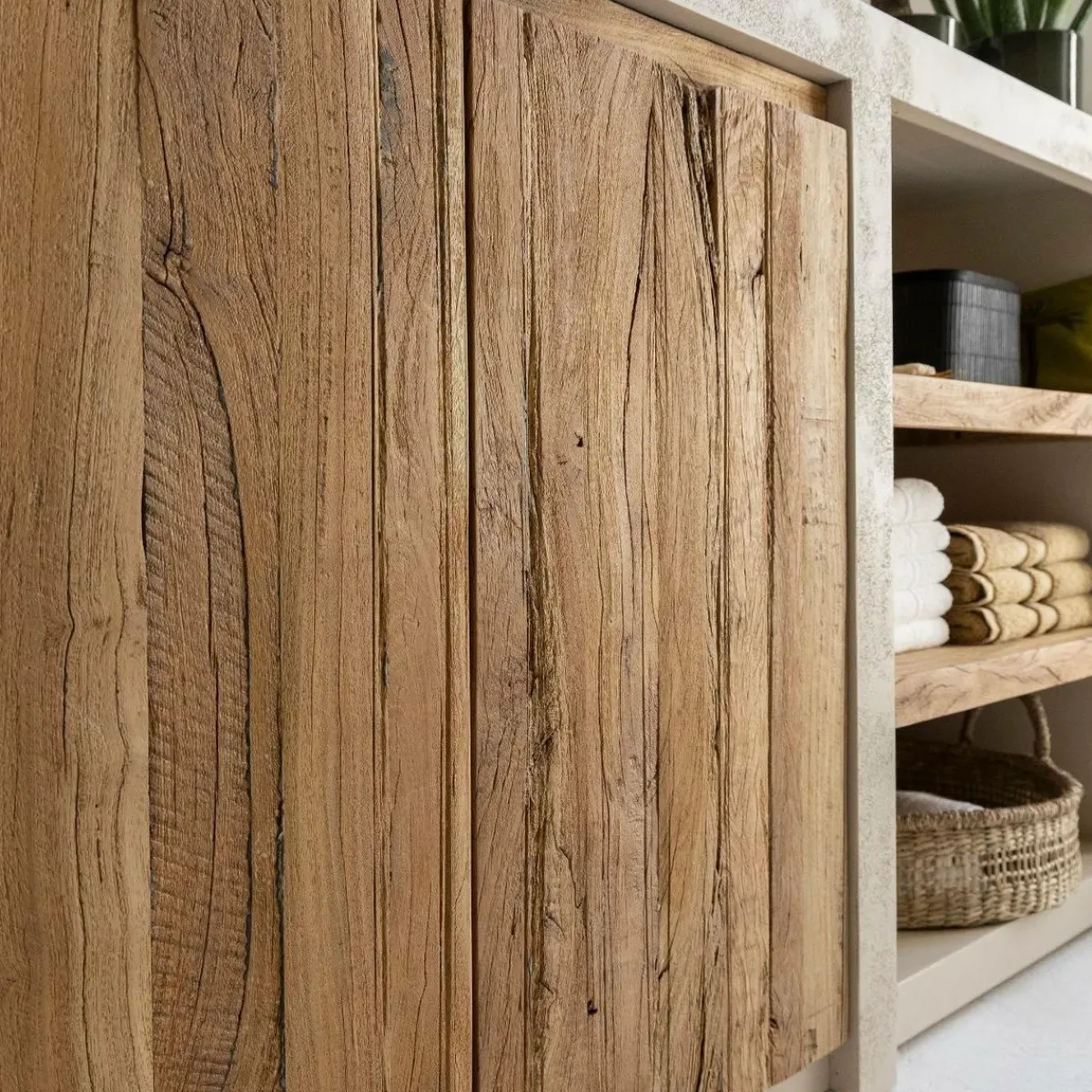 Made in Meubles Meuble sous vasque en bois effet béton et bois recyclé Dalva