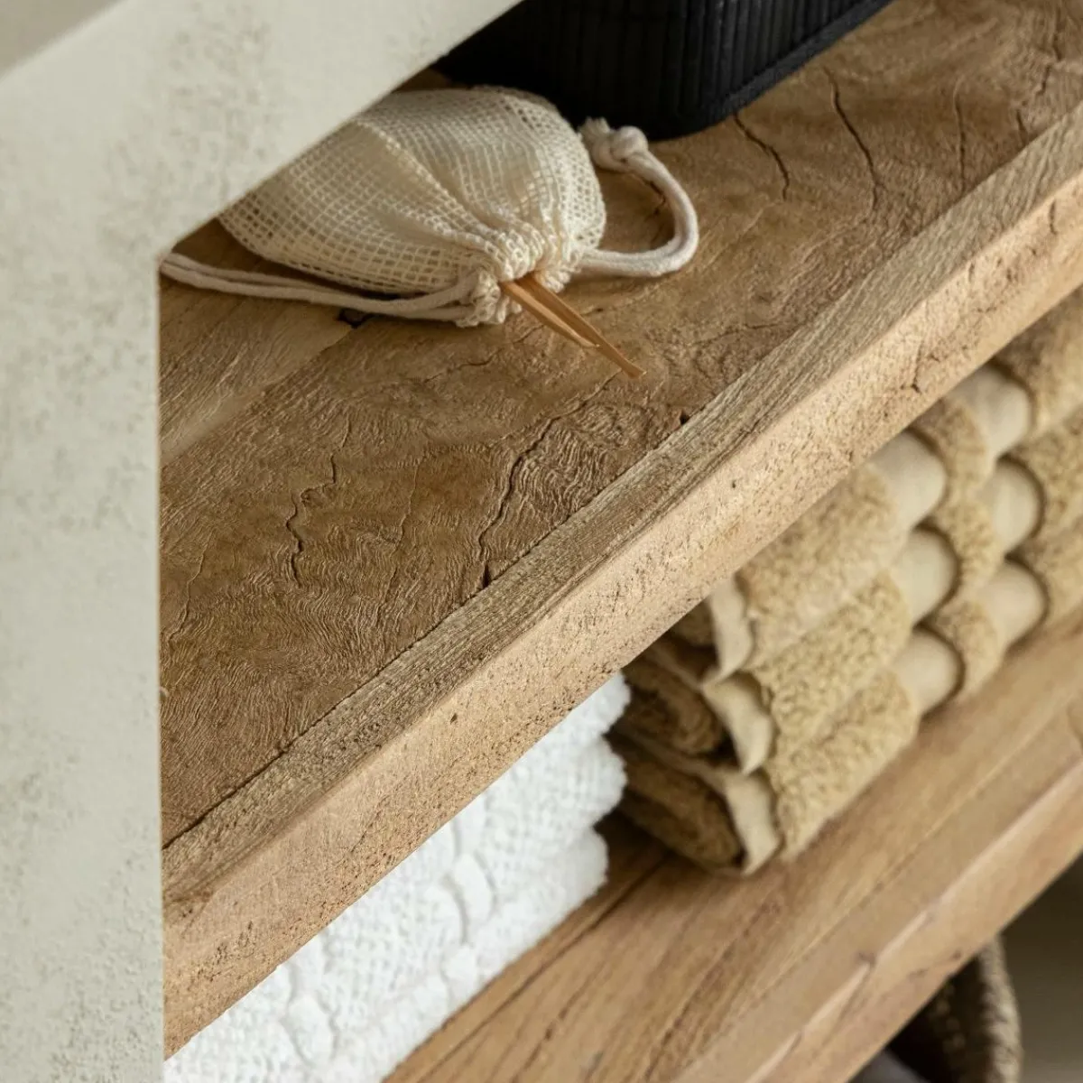Made in Meubles Meuble sous vasque en bois effet béton et bois recyclé Dalva