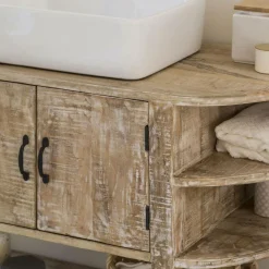 Made in Meubles Meuble sous vasque en bois de manguier blanchi Sienna