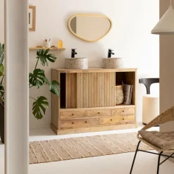 Made in Meubles Meuble sous vasque en bois de manguier Liora