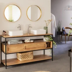 Made in Meubles Meuble sous vasque en bois d'acacia et métal Montréal