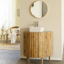 Made in Meubles Meuble sous vasque en bois de manguier et terrazzo Bao