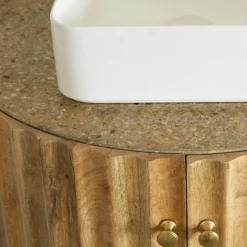 Made in Meubles Meuble sous vasque en bois de manguier et terrazzo Bao