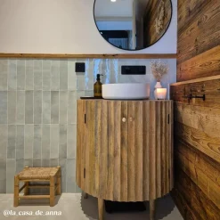 Made in Meubles Meuble sous vasque en bois de manguier et terrazzo Bao
