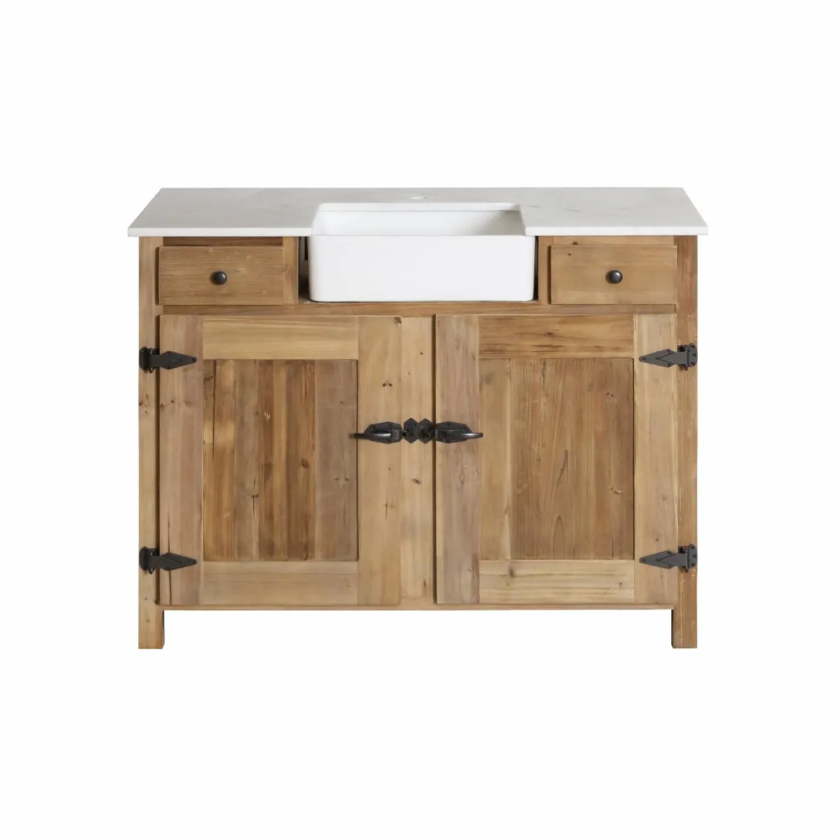 Made in Meubles Meuble sous vasque en bois recyclé et marbre Lizon