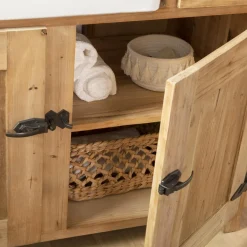 Made in Meubles Meuble sous vasque en bois recyclé et marbre Lizon