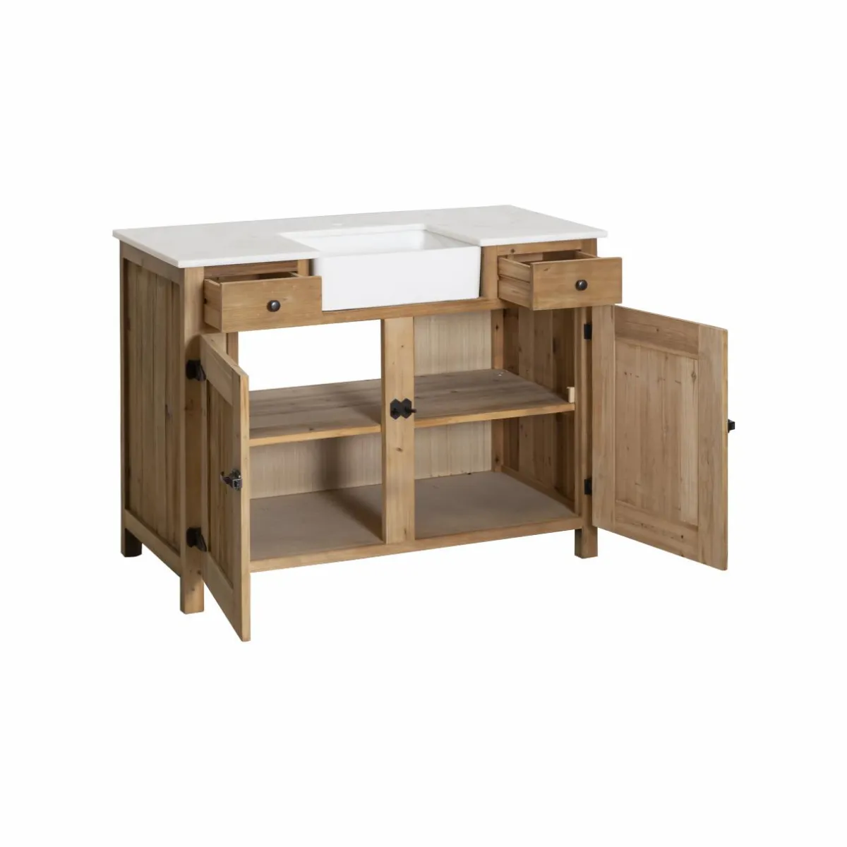 Made in Meubles Meuble sous vasque en bois recyclé et marbre Lizon