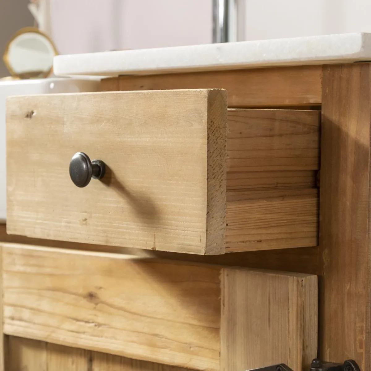Made in Meubles Meuble sous vasque en bois recyclé et marbre Lizon