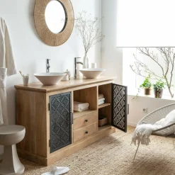 Made in Meubles Meuble sous vasque en bois de manguier Sahara