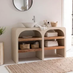 Made in Meubles Meuble sous vasque en bois effet béton et bois d'acacia Dalva