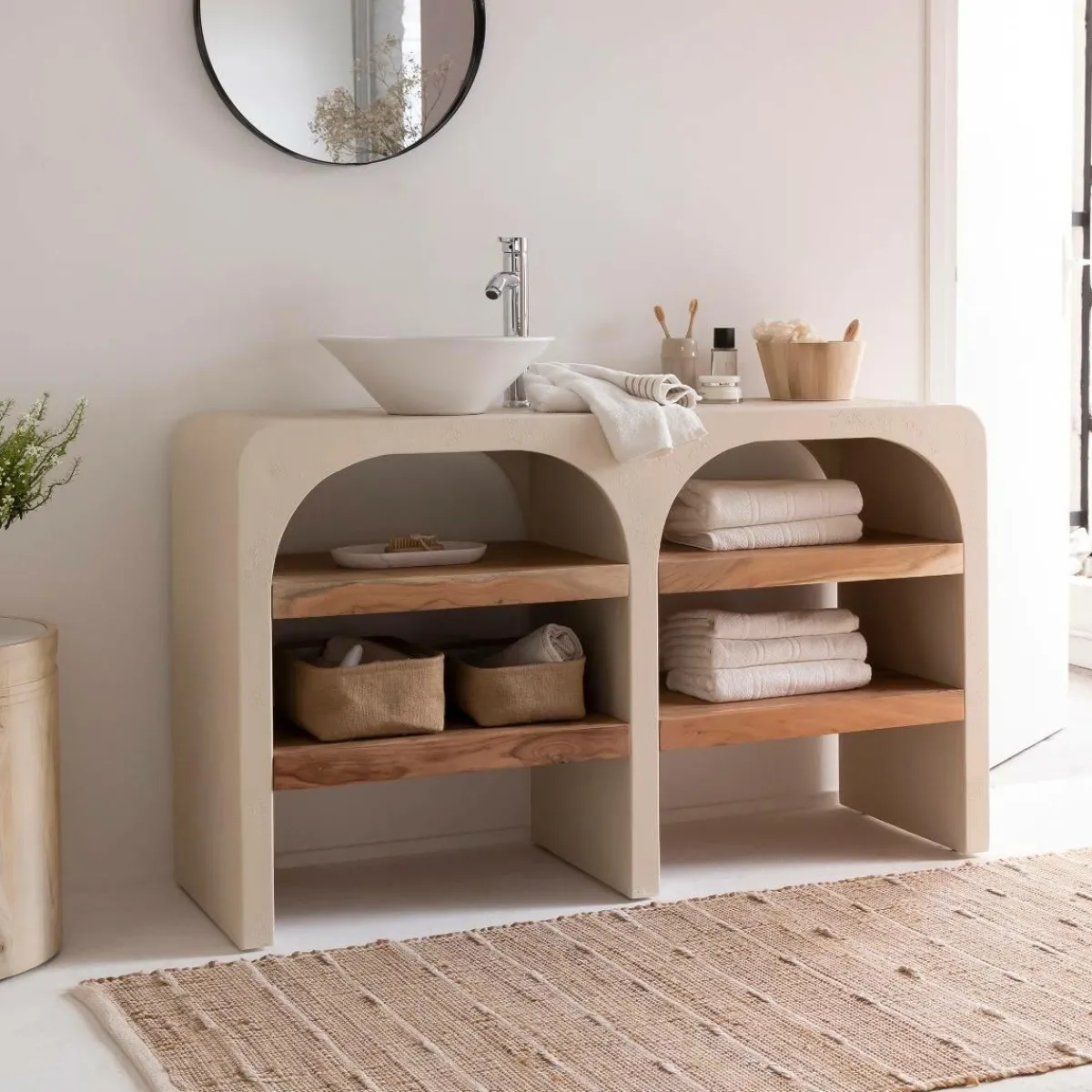Made in Meubles Meuble sous vasque en bois effet béton et bois d'acacia Dalva