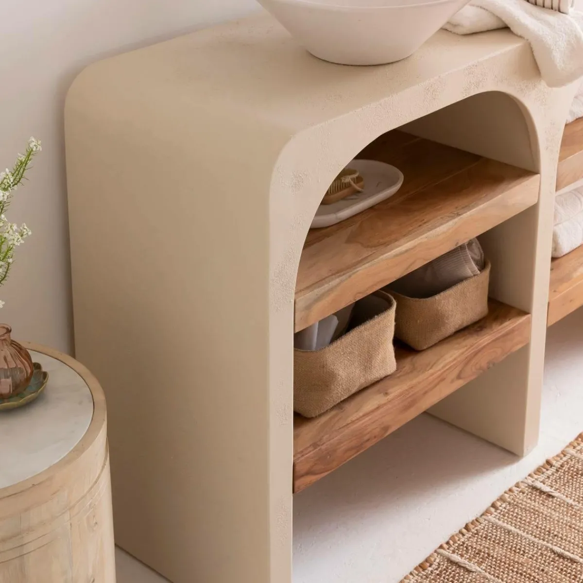 Made in Meubles Meuble sous vasque en bois effet béton et bois d'acacia Dalva