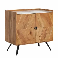 Made in Meubles Meuble sous vasque en bois d'acacia et marbre Aloé