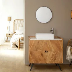 Made in Meubles Meuble sous vasque en bois d'acacia et marbre Aloé