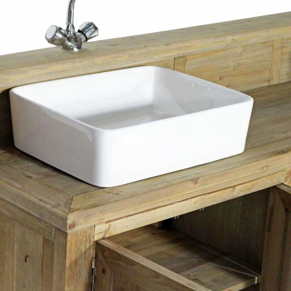 Made in Meubles Meuble sous vasque en bois recyclé Cassandre