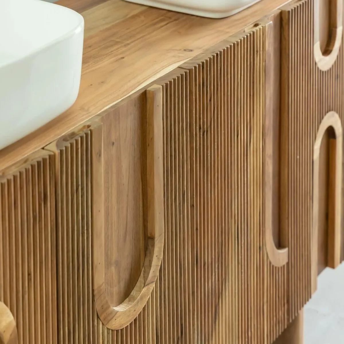 Made in Meubles Meuble sous vasque en bois d'acacia foncé Tilio