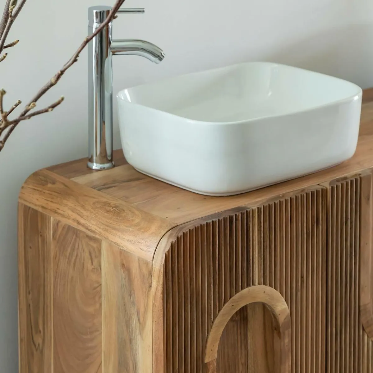 Made in Meubles Meuble sous vasque en bois d'acacia foncé Tilio