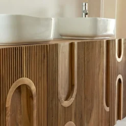 Made in Meubles Meuble sous vasque en bois d'acacia foncé Tilio