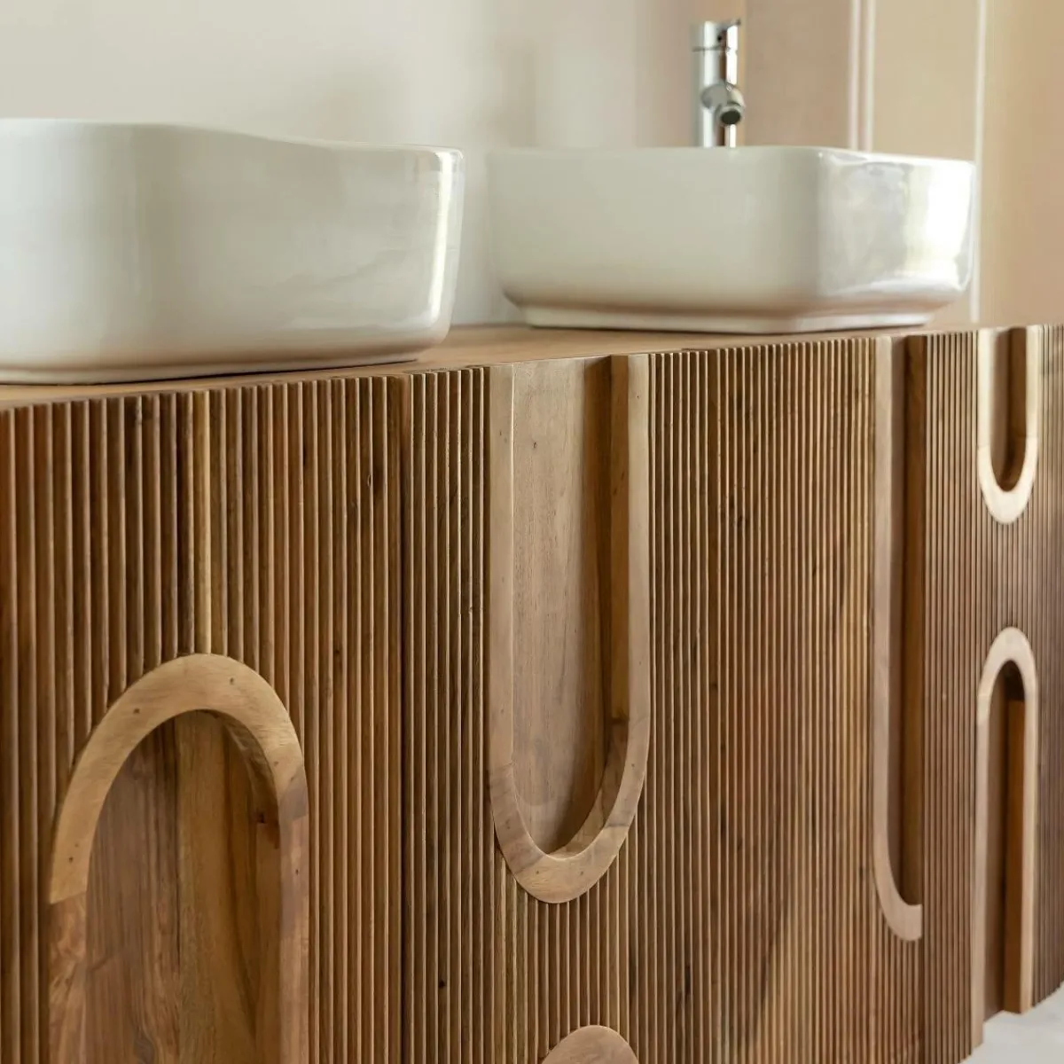 Made in Meubles Meuble sous vasque en bois d'acacia foncé Tilio