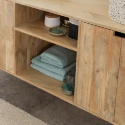 Made in Meubles Meuble sous vasque en bois de manguier et métal Jeanne