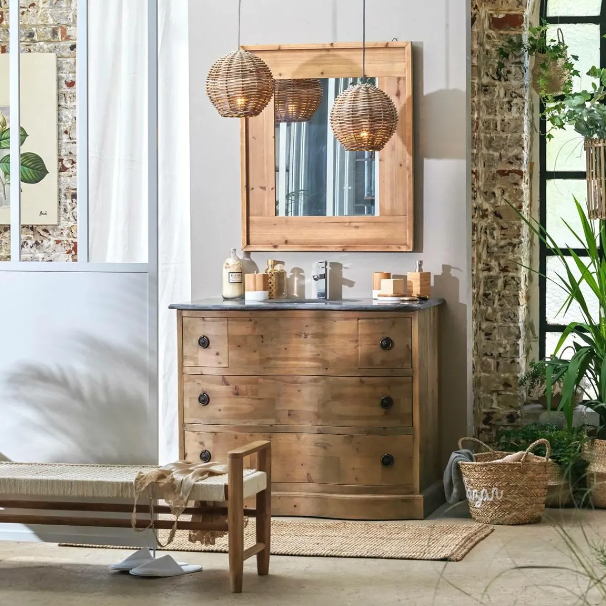 Made in Meubles Meuble sous vasque en bois recyclé Mia