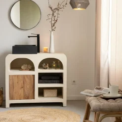 Made in Meubles Meuble sous vasque en bois effet béton et bois d'acacia Dalva