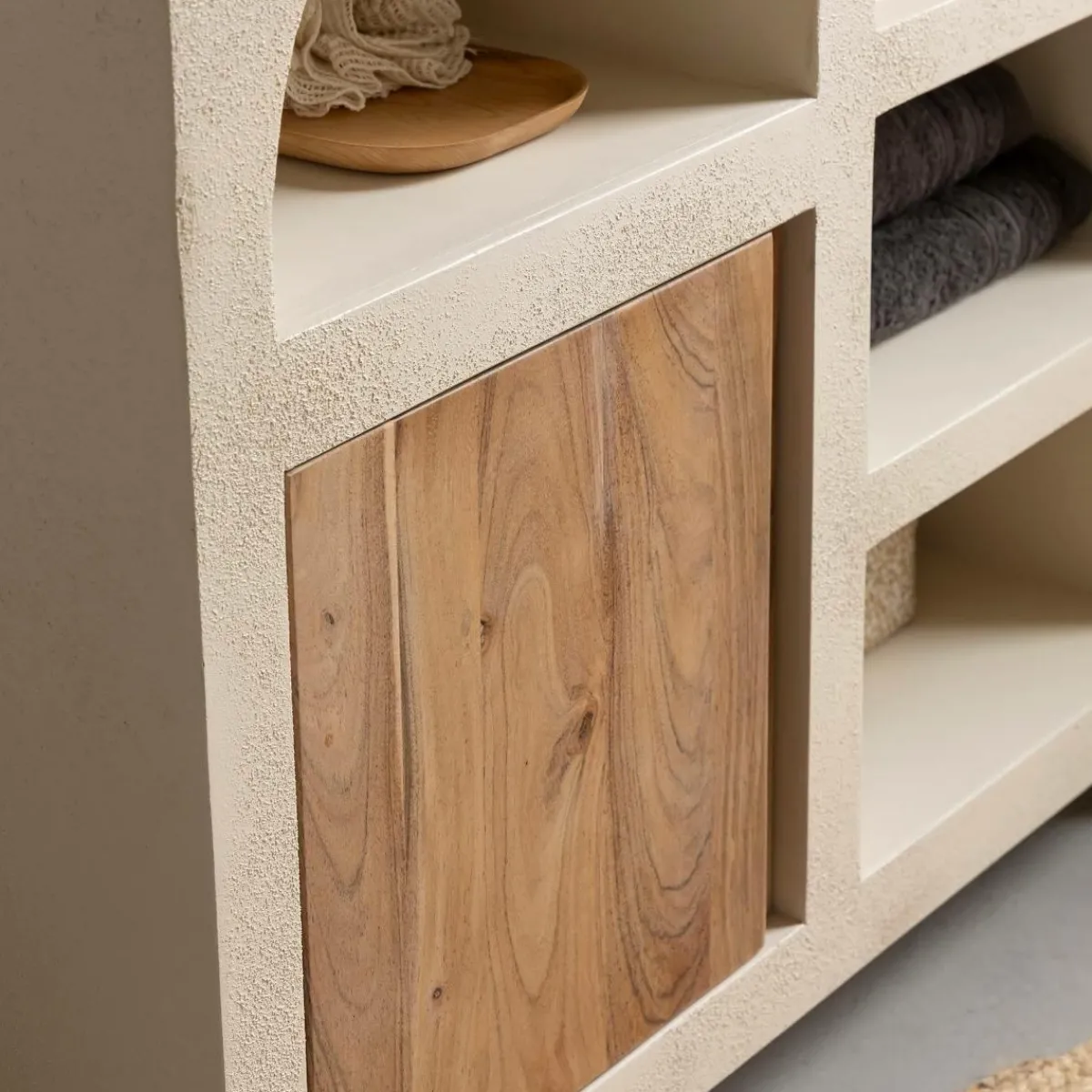 Made in Meubles Meuble sous vasque en bois effet béton et bois d'acacia Dalva