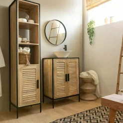 Made in Meubles Meuble sous vasque en bois de manguier et métal Coralie
