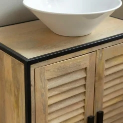 Made in Meubles Meuble sous vasque en bois de manguier et métal Coralie