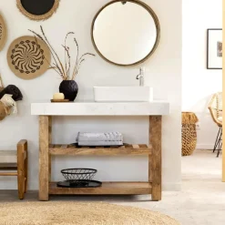 Made in Meubles Meuble sous vasque en marbre et bois Louca