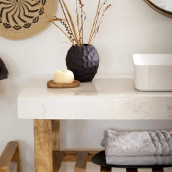 Made in Meubles Meuble sous vasque en marbre et bois Louca