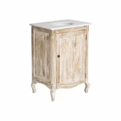 Made in Meubles Meuble sous vasque en pin recyclé blanchi et marbre blanc Gemma