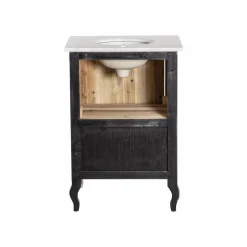 Made in Meubles Meuble sous vasque en pin recyclé blanchi et marbre blanc Gemma