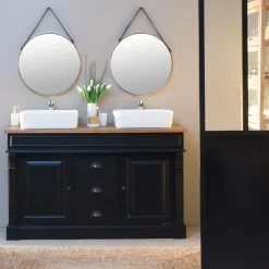 Made in Meubles Meuble sous vasque en pin massif noir 150 cm Manel
