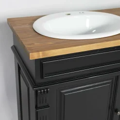 Made in Meubles Meuble sous vasque en pin massif noir 150 cm Manel