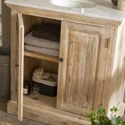 Made in Meubles Meuble sous vasque en pin recyclé blanchi Gemma