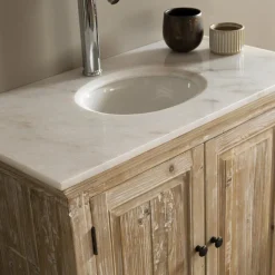 Made in Meubles Meuble sous vasque en pin recyclé blanchi Gemma