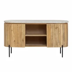 Made in Meubles Meuble sous vasque en terrazzo et bois de manguier Lou