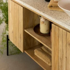 Made in Meubles Meuble sous vasque en terrazzo et bois de manguier Lou