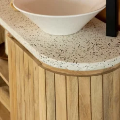 Made in Meubles Meuble sous vasque en terrazzo et bois de manguier Lou
