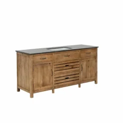 Made in Meubles Meuble sous vasque en vieux pin et pierre bleue Garance
